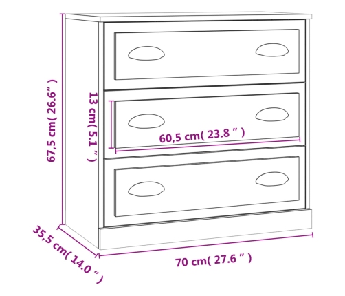 Aparador de madera contrachapada blanco 70x35,5x67,5 cm