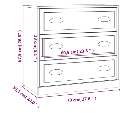 Aparador madera contrachapada blanco brillante 70x35,5x67,5 cm