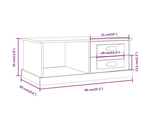 Mesa de centro madera contrachapada blanco 90x50x35 cm