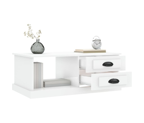 Mesa de centro madera contrachapada blanco brillo 90x50x35 cm