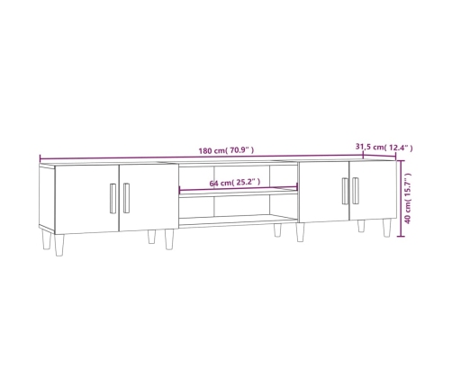 Mueble para TV madera contrachapada blanco 180x31,5x40 cm