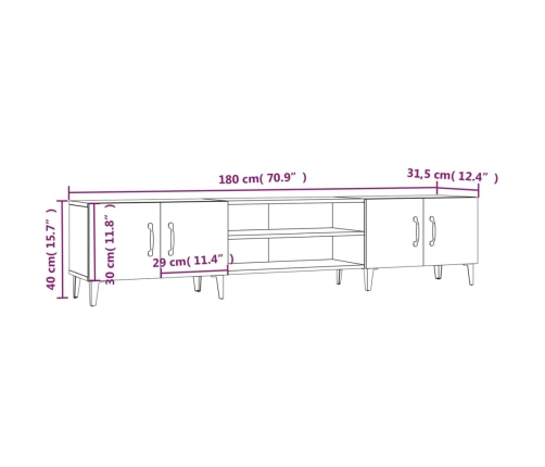 vidaXL Mueble para TV madera contrachapada blanco 180x31,5x40 cm