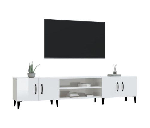 Mueble de TV madera contrachapada blanco brillo 180x31,5x40 cm