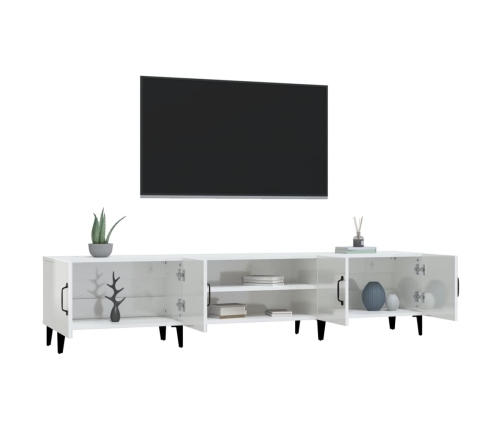 Mueble de TV madera contrachapada blanco brillo 180x31,5x40 cm