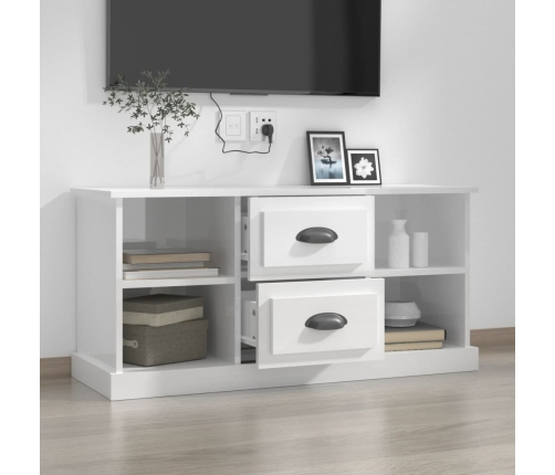 Mueble de TV madera contrachapada blanco brillo 99,5x35,5x48 cm