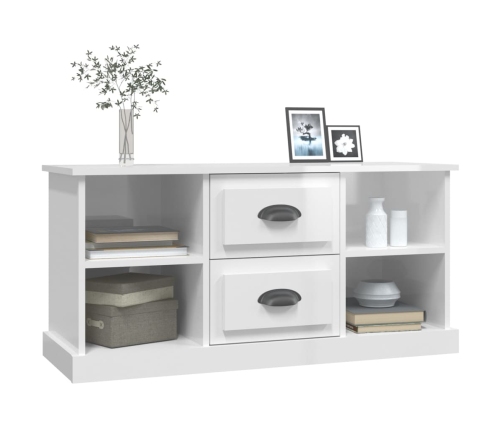 Mueble de TV madera contrachapada blanco brillo 99,5x35,5x48 cm