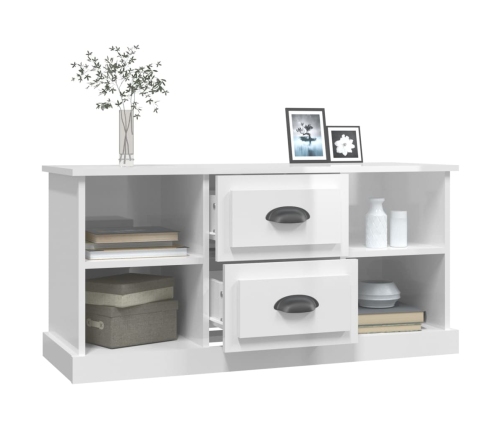 Mueble de TV madera contrachapada blanco brillo 99,5x35,5x48 cm