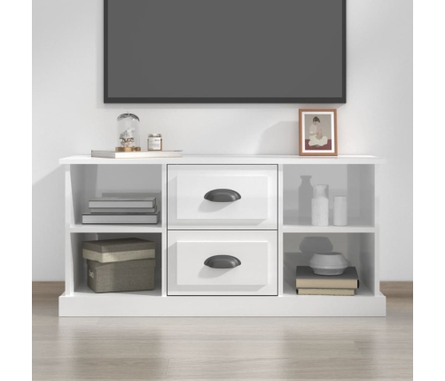 Mueble de TV madera contrachapada blanco brillo 99,5x35,5x48 cm