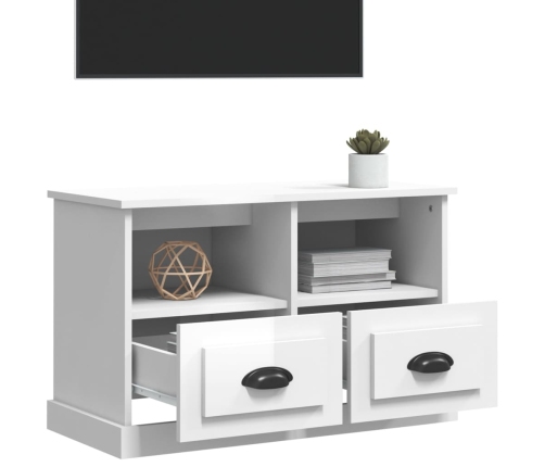 Mueble de TV madera contrachapada blanco brillo 80x35x50 cm