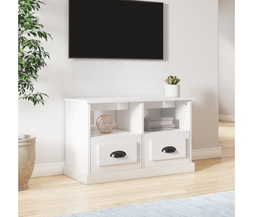 Mueble de TV madera contrachapada blanco brillo 80x35x50 cm