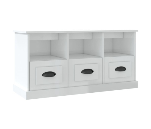 Mueble de TV madera contrachapada blanco brillo 100x35x50 cm