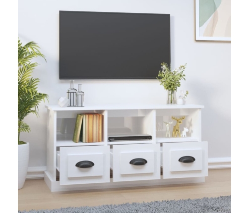 Mueble de TV madera contrachapada blanco brillo 100x35x50 cm