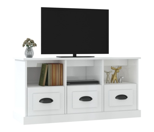 Mueble de TV madera contrachapada blanco brillo 100x35x50 cm