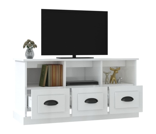 Mueble de TV madera contrachapada blanco brillo 100x35x50 cm