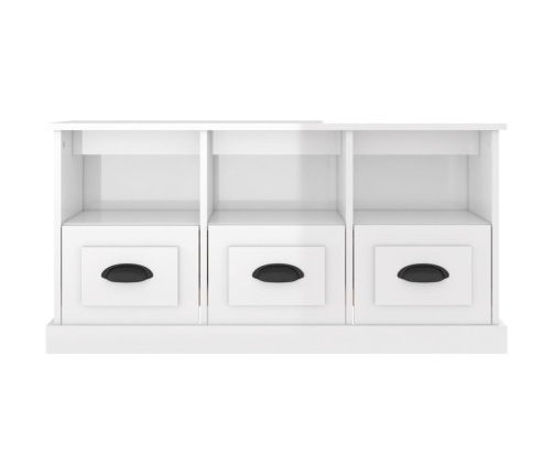 Mueble de TV madera contrachapada blanco brillo 100x35x50 cm