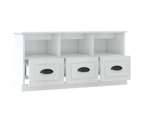 Mueble de TV madera contrachapada blanco brillo 100x35x50 cm