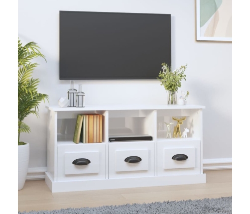 Mueble de TV madera contrachapada blanco brillo 100x35x50 cm