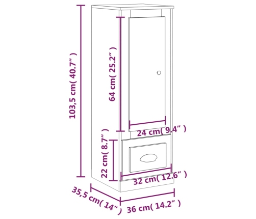 Aparador alto madera contrachapada blanco 36x35,5x103,5 cm