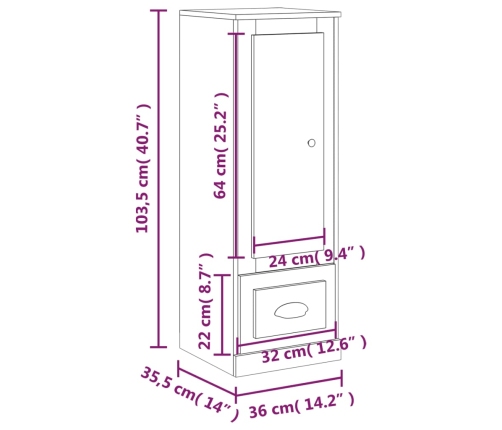 Aparador madera contrachapada blanco brillo 36x35,5x103,5 cm