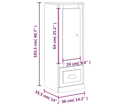 Aparador alto madera contrachapada roble marrón 36x35,5x103,5cm