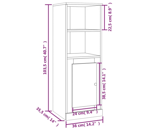 Aparador alto madera contrachapada negro 36x35,5x103,5 cm