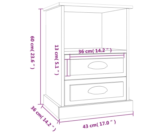 vidaXL Mesitas de noche 2 unidades color roble ahumado 43x36x60 cm
