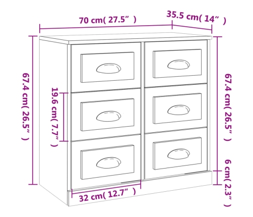 Aparador de madera contrachapada blanco 70x35,5x67,5 cm