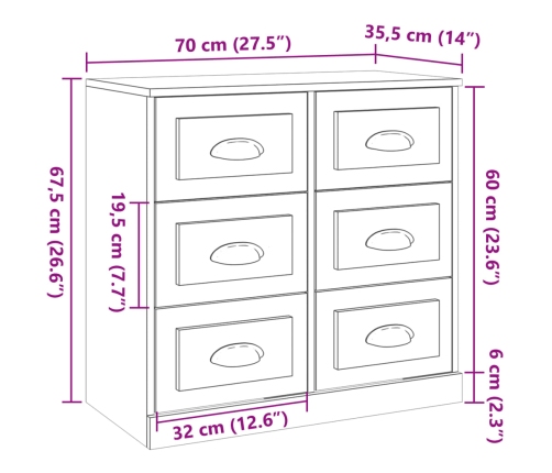 Aparador de madera contrachapada negro 70x35,5x67,5 cm