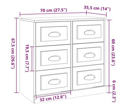 Aparador de madera contrachapada roble ahumado 70x35,5x67,5 cm