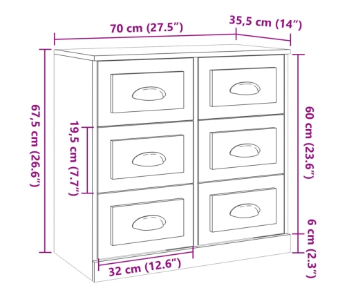 Aparador de madera contrachapada roble marrón 70x35,5x67,5 cm