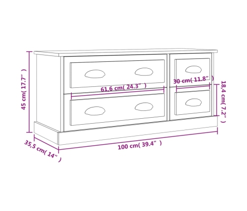 vidaXL Mueble para TV madera contrachapada negro 100x35,5x45 cm