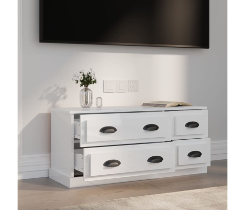 Mueble de TV madera contrachapada blanco brillo 100x35,5x45 cm