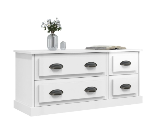 Mueble de TV madera contrachapada blanco brillo 100x35,5x45 cm