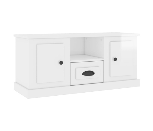 Mueble de TV madera contrachapada blanco brillo 100x35,5x45 cm