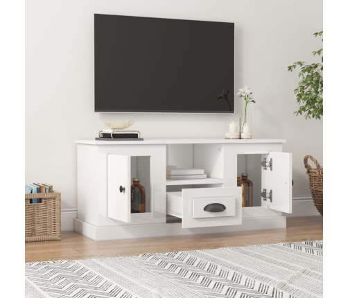 Mueble de TV madera contrachapada blanco brillo 100x35,5x45 cm