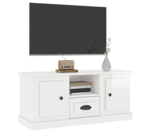 Mueble de TV madera contrachapada blanco brillo 100x35,5x45 cm