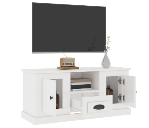 Mueble de TV madera contrachapada blanco brillo 100x35,5x45 cm