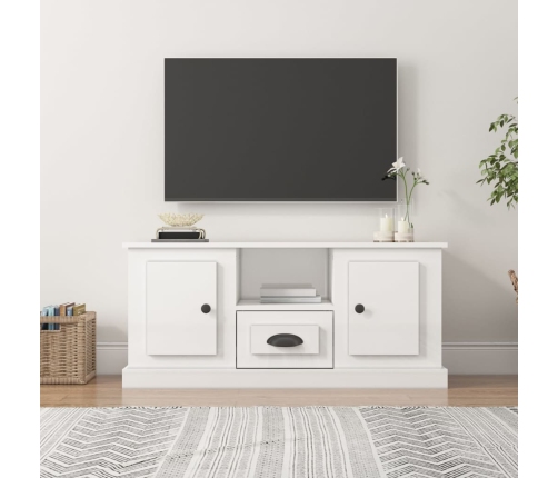 Mueble de TV madera contrachapada blanco brillo 100x35,5x45 cm