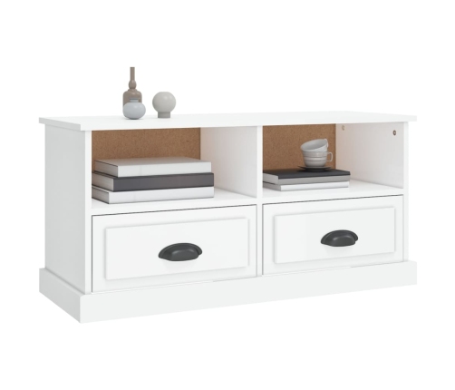 Mueble de TV madera contrachapada blanco brillo 93x35,5x45 cm