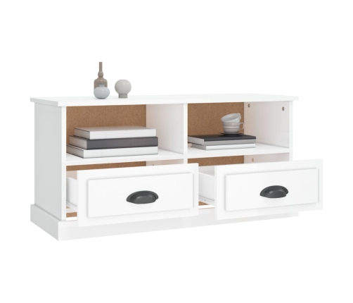 Mueble de TV madera contrachapada blanco brillo 93x35,5x45 cm