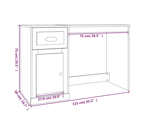Escritorio y cajón madera contrachapada roble humo 115x50x75 cm