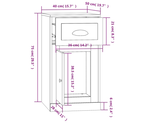 Armario auxiliar cajón madera contrachapada blanco 40x50x75 cm