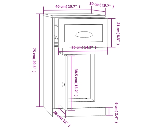 Armario auxiliar y cajón madera contrachapada negro 40x50x75 cm