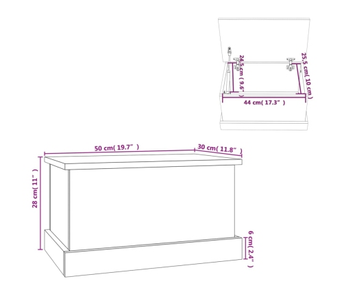 Baúl almacenaje madera contrachapada blanco brillo 50x30x28 cm