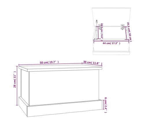 Baúl almacenaje madera contrachapada roble sonoma 50x30x28 cm