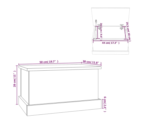 Baúl almacenaje madera contrachapada gris sonoma 50x30x28 cm