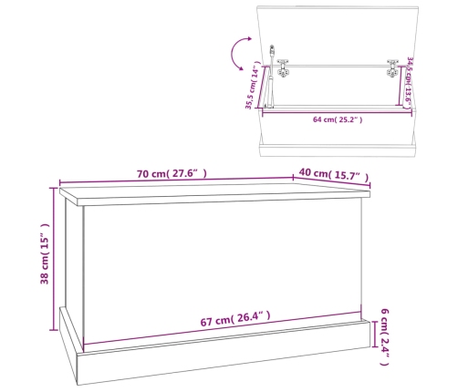 Baúl de almacenaje madera contrachapada negro 70x40x38 cm