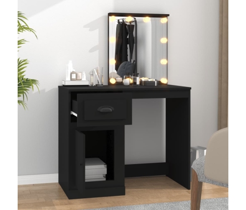 Tocador con LED madera contrachapada negro 90x50x132,5 cm