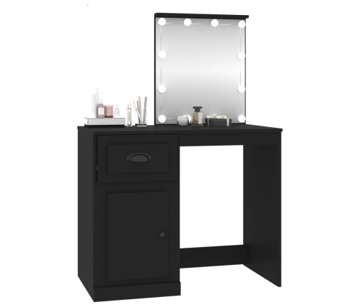 Tocador con LED madera contrachapada negro 90x50x132,5 cm