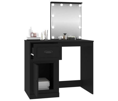 Tocador con LED madera contrachapada negro 90x50x132,5 cm